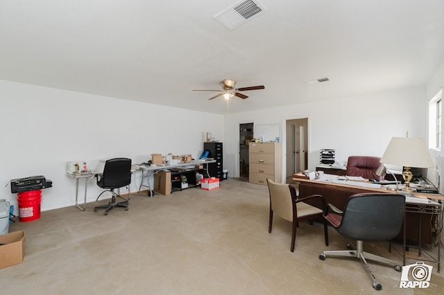 home office featuring ceiling fan