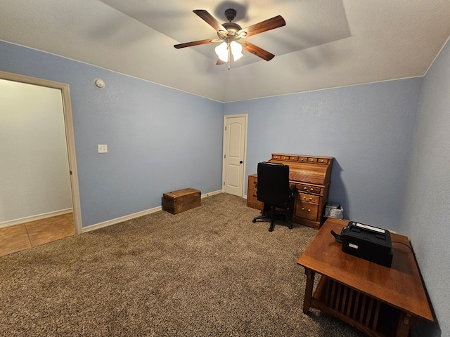 916-B Bronstad Dr, Andrews, TX 79714 - unfurnished office featuring ceiling fan, lofted ceiling, and carpet flooring