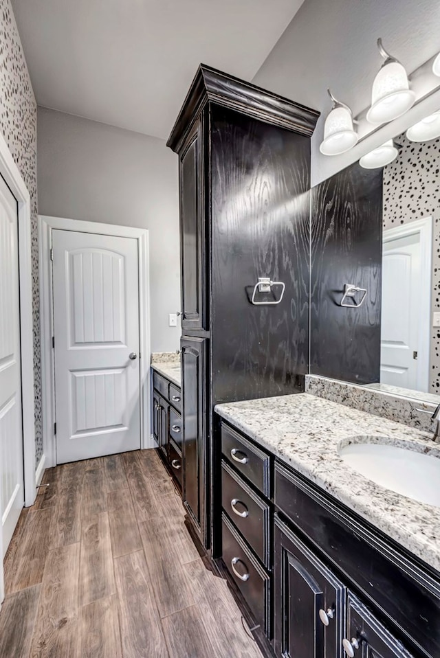 full bath featuring vanity and wood finished floors