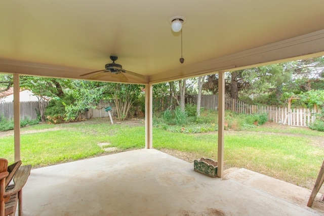 view of patio featuring ceiling fan