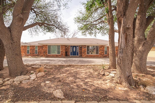 single story home featuring brick siding