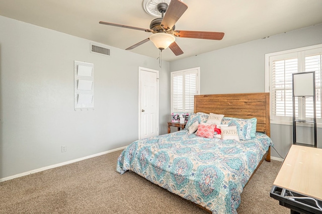 bedroom featuring ceiling fan and carpet floors