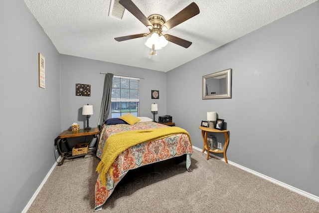 4901 Chon Cv, Midland, TX 79707 - bedroom with carpet floors, a textured ceiling, and a ceiling fan
