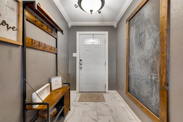 3906 Lehigh Dr, Midland, TX 79707 - entrance foyer with light marble finish floors, crown molding, and baseboards