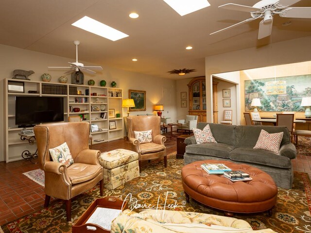 living room featuring ceiling fan