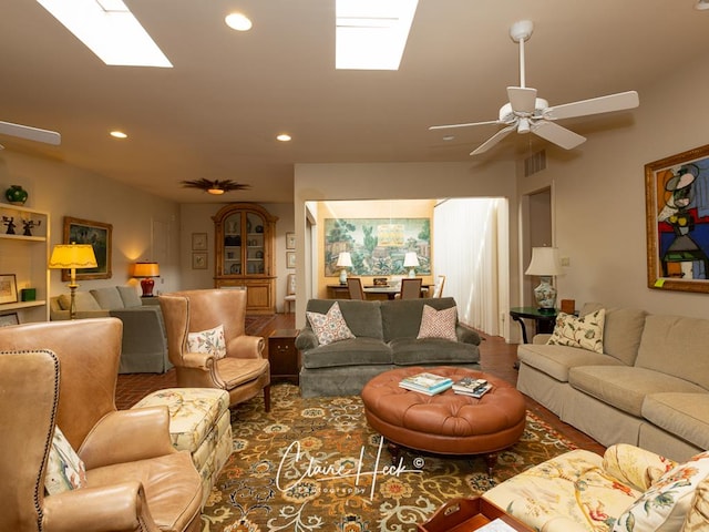 living room with ceiling fan