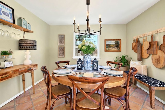 2401 Metz Pl, Midland, TX 79705 - dining space featuring a chandelier, light tile patterned floors, and baseboards