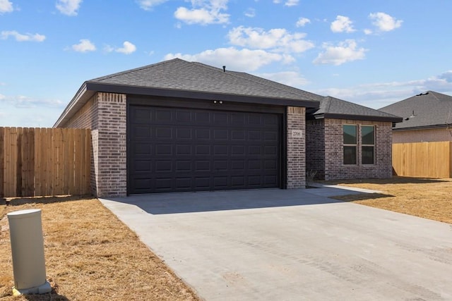 2708 Beachwood St, Midland, TX 79706 - ranch-style home featuring brick siding, concrete driveway, fence, a garage, and roof with shingles