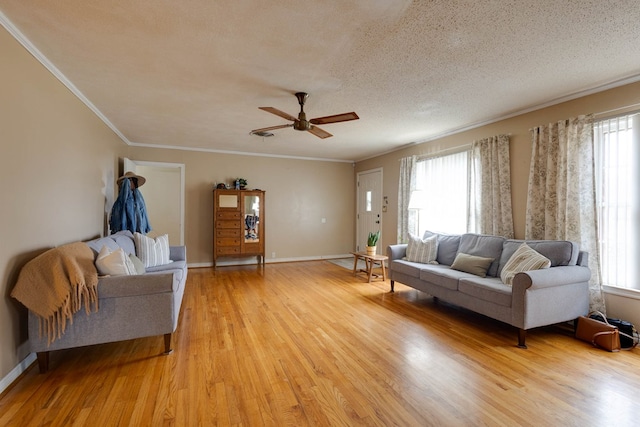 1603 Sycamore St, Big Spring, TX 79720 - living room featuring plenty of natural light, light wood finished floors, crown molding, and a textured ceiling