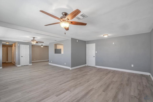 unfurnished room with light hardwood / wood-style flooring and ceiling fan