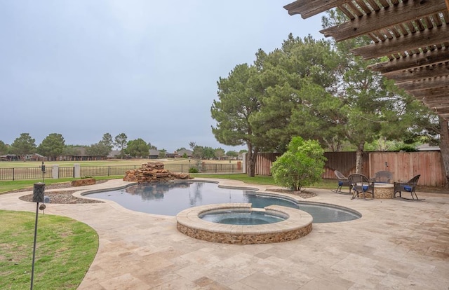4508 Island Dr, Midland, TX 79707 - view of pool with a patio area, a fenced backyard, a fire pit, and a pool with connected hot tub