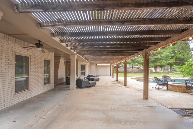 4508 Island Dr, Midland, TX 79707 - view of patio featuring an outdoor living space with a fire pit and a ceiling fan