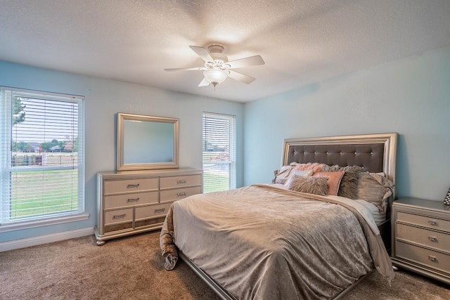 4508 Island Dr, Midland, TX 79707 - carpeted bedroom with a textured ceiling, a ceiling fan, and baseboards