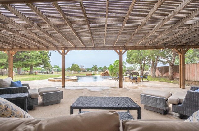 4508 Island Dr, Midland, TX 79707 - view of patio with a pergola, a pool with connected hot tub, and an outdoor hangout area