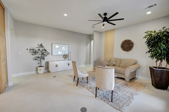 living room with ceiling fan