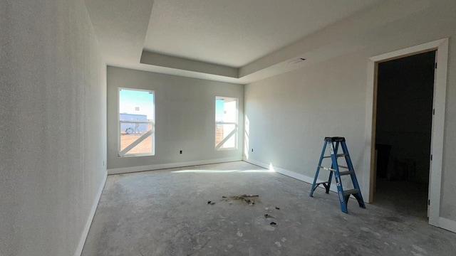 unfurnished room featuring a raised ceiling