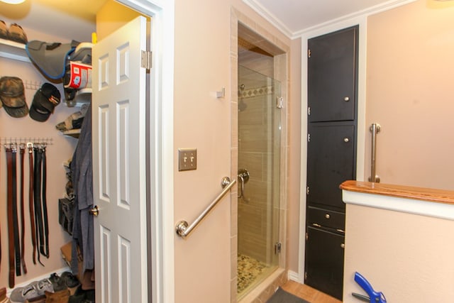 bathroom featuring a shower stall