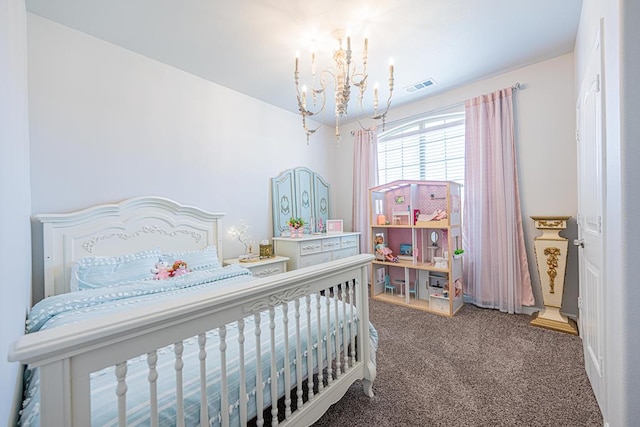 7009 Mcpherson Ln, Midland, TX 79706 - bedroom with carpet floors and a chandelier