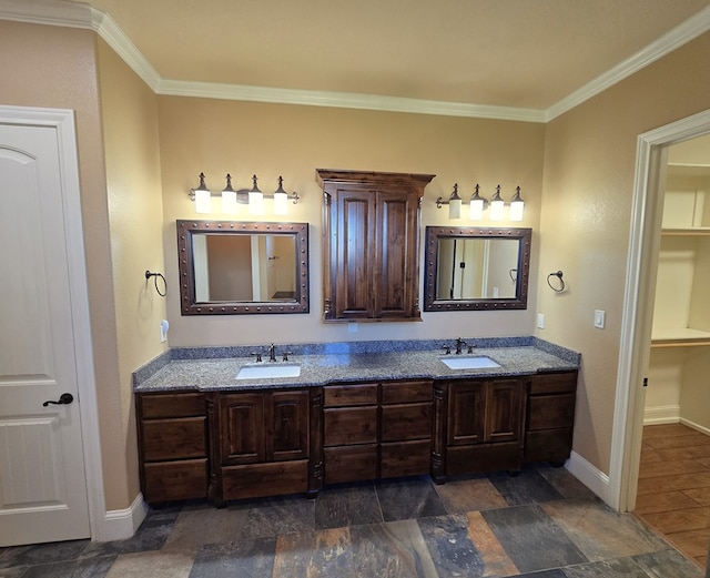 bathroom featuring vanity and crown molding