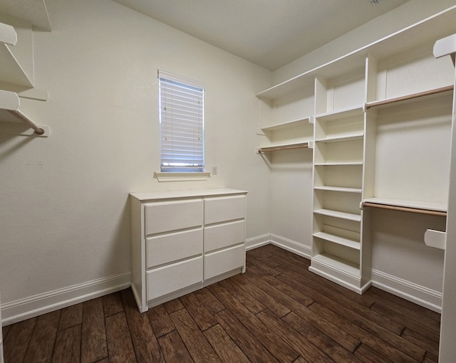 walk in closet featuring dark hardwood / wood-style flooring