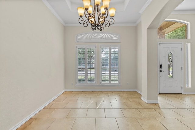 4906 Crista Ln, Midland, TX 79707 - foyer featuring tile patterned flooring, a chandelier, and crown molding