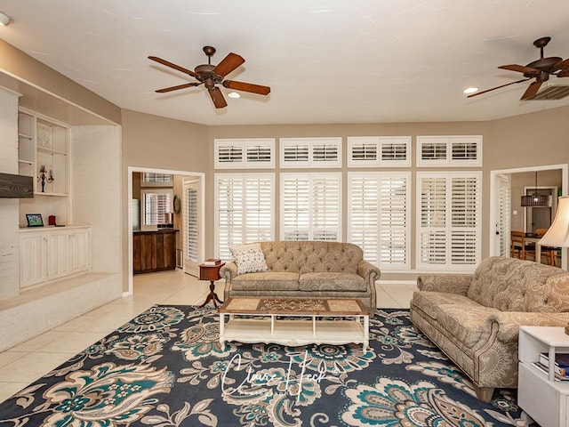 4300 Tumbleweed Trl, Midland, TX 79707 - living room featuring ceiling fan, light tile patterned flooring, and recessed lighting