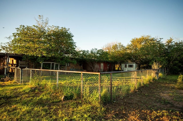 view of yard with a shed