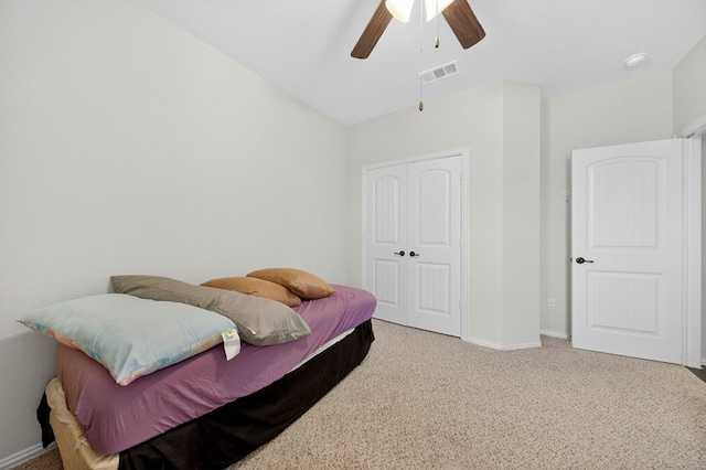 5001 Shadybrook Rd, Midland, TX 79705 - bedroom with carpet flooring, a closet, baseboards, and a ceiling fan