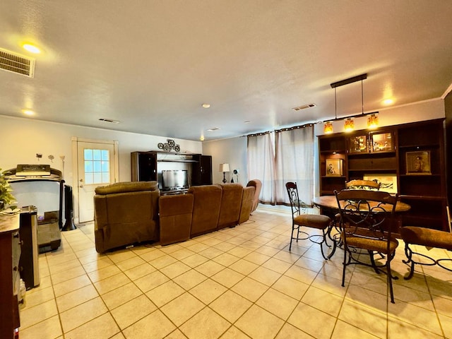 living room featuring light tile patterned floors