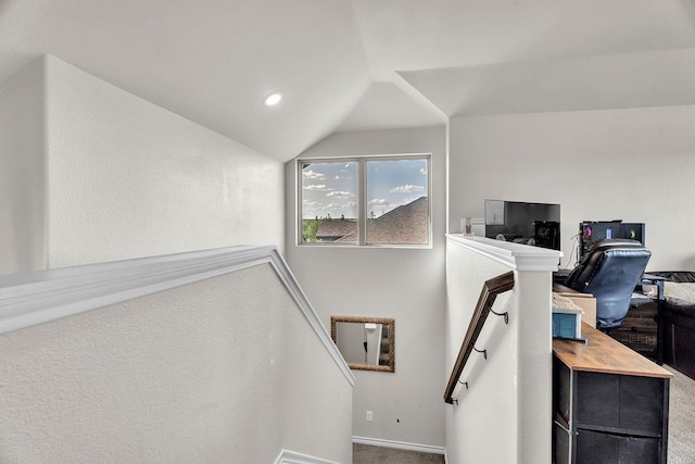 4107 Connally St, Big Spring, TX 79720 - stairway with carpet flooring, lofted ceiling, and recessed lighting