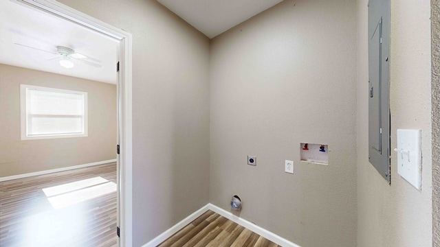 laundry area with hardwood / wood-style floors, washer hookup, and hookup for an electric dryer