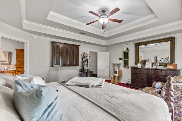 bedroom featuring a raised ceiling and ornamental molding