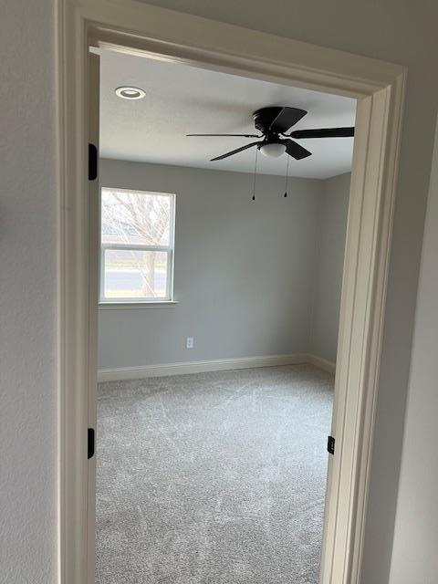 empty room featuring ceiling fan and carpet floors