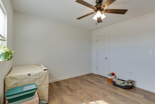 interior space with hardwood / wood-style flooring and ceiling fan