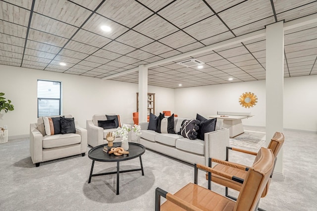 living room featuring light colored carpet