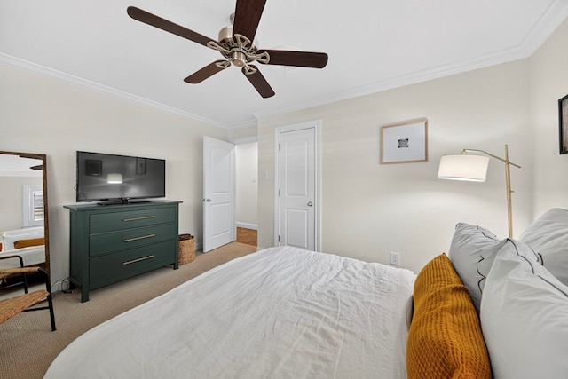 1602 Cimmaron Dr, Midland, TX 79705 - bedroom featuring ornamental molding, light carpet, and a ceiling fan