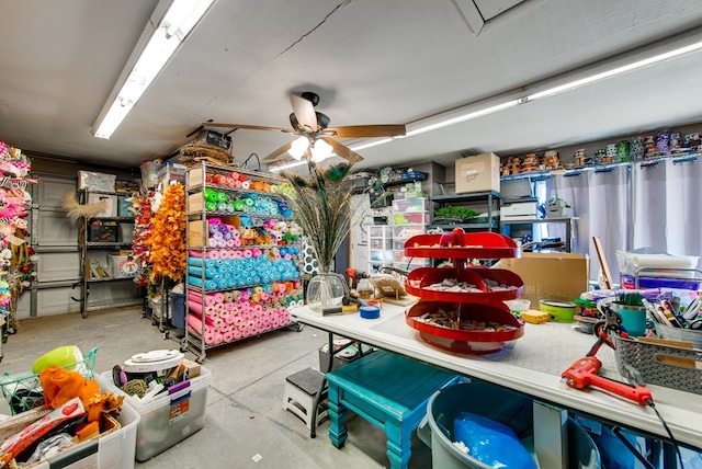 storage area with ceiling fan