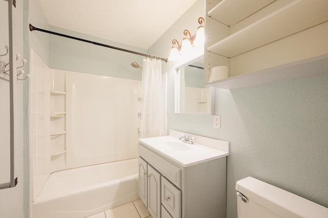 806 Boyd Ave, Midland, TX 79705 - bathroom with vanity, shower / tub combo, toilet, and tile patterned flooring
