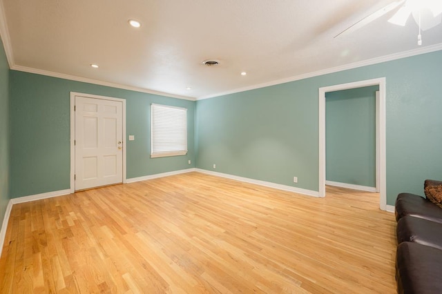 806 Boyd Ave, Midland, TX 79705 - unfurnished room with ornamental molding, baseboards, light wood-type flooring, a ceiling fan, and recessed lighting