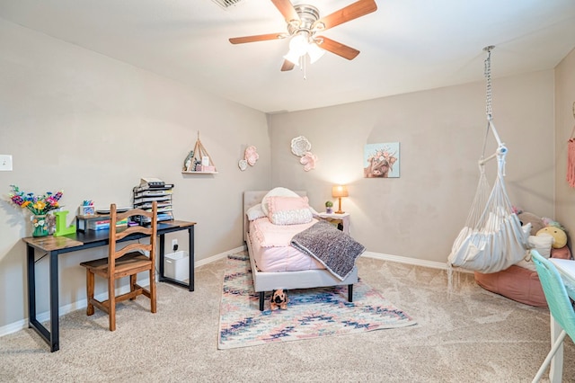 interior space with light colored carpet and ceiling fan