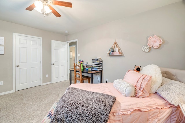 bedroom with carpet and ceiling fan