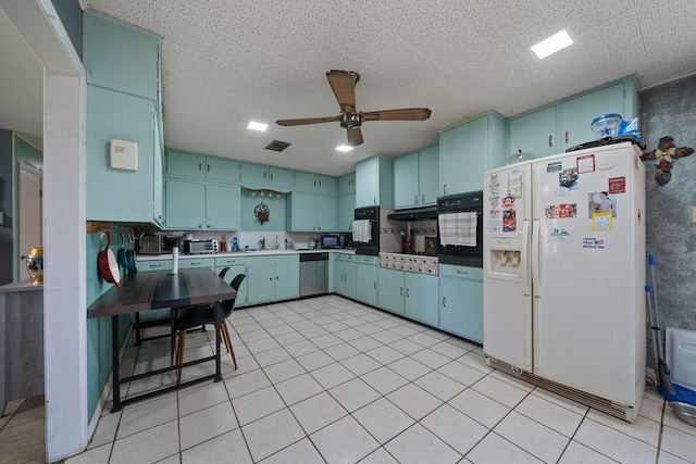 3800 Mcchristian Rd, Big Spring, TX 79720 - kitchen featuring black appliances, ceiling fan, light tile patterned floors, and under cabinet range hood