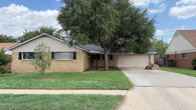 3603 Sinclair Ave, Midland, TX 79707 - ranch-style home featuring concrete driveway, brick siding, an attached garage, and a front lawn