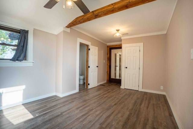 2950 Ranch Road 33, Big Spring, TX 79720 - spare room with wood finished floors, a ceiling fan, crown molding, and beamed ceiling