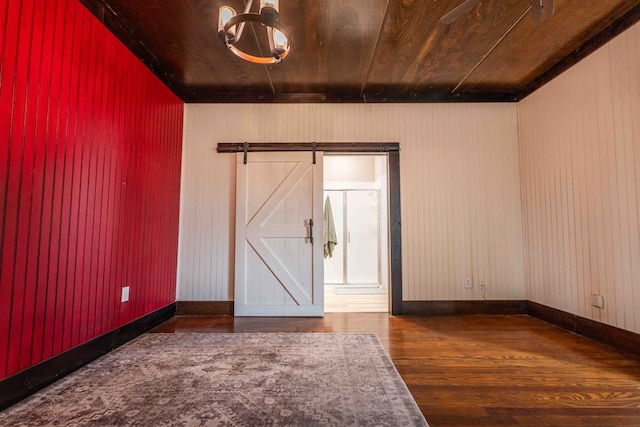 2950 Ranch Road 33, Big Spring, TX 79720 - unfurnished room featuring wood ceiling, wood finished floors, wooden walls, and a barn door