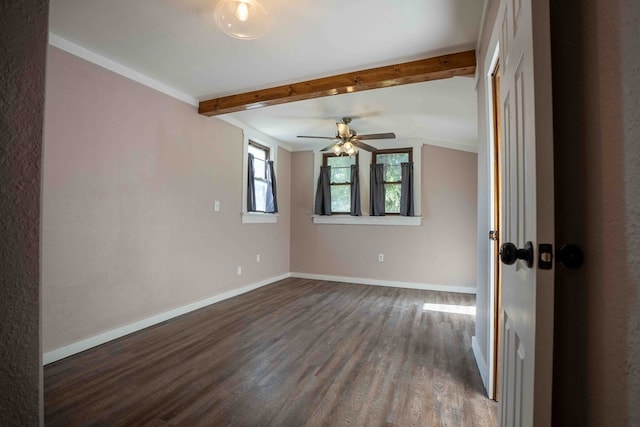 2950 Ranch Road 33, Big Spring, TX 79720 - unfurnished room with beamed ceiling, dark wood-type flooring, a ceiling fan, and crown molding
