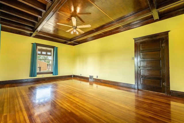 2950 Ranch Road 33, Big Spring, TX 79720 - spare room with a wood ceiling with exposed beams, coffered ceiling, wood finished floors, and ceiling fan