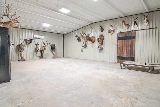 view of horse barn featuring an AC wall unit