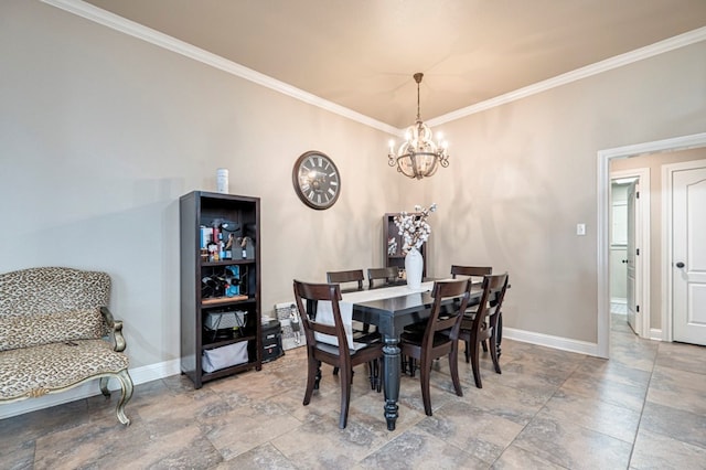 dining room featuring ornamental molding and an inviting chandelier