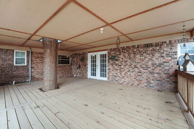 wooden terrace featuring french doors